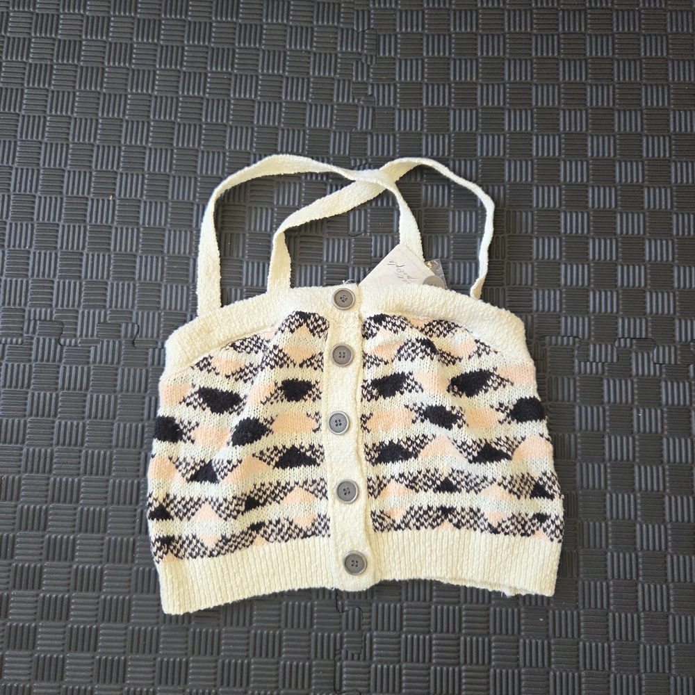 Free People Patterned Knit Crop Top with Button Front